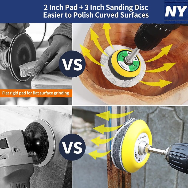 NYXCL 170Pack 3/2inch Sanding Discs Kit with 2 & 3" Backer Pads, Sanding Sponge for Drill Sanding Attachment Die Grinder Rotary Tools with 1/8" 1/4" Shanks Sanding Pads P80-3000 - Image 3